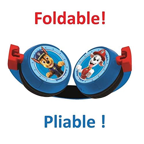 LEXIBOOK- Paw Patrol Auriculares Bluetooth 2 en 1-Estéreo inalámbrico, Seguro niñas, Plegable, Ajustable, Rojo/Azul