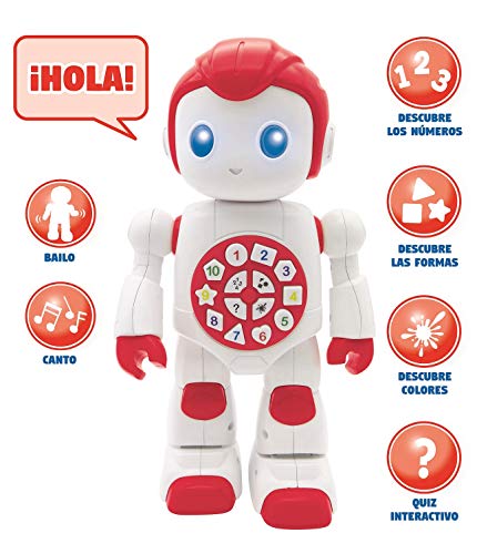 LEXIBOOK- Powerman First Interactivo para Aprender a Jugar Juguete niñas Baila Juegos de música Números Formas Colores Niño Niña Robot Junior Rojo/Blanco