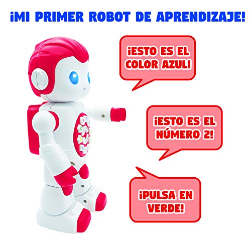 LEXIBOOK- Powerman First Interactivo para Aprender a Jugar Juguete niñas Baila Juegos de música Números Formas Colores Niño Niña Robot Junior Rojo/Blanco