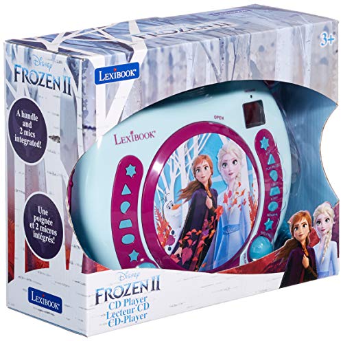 LEXIBOOK RCDK100FZ Disney Frozen-Lector CD Portátil con 2 Micros, Altavoz Karaoke a Partir de 3 años, Color Azul, One Size