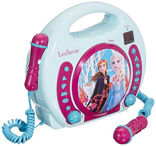 LEXIBOOK RCDK100FZ Disney Frozen-Lector CD Portátil con 2 Micros, Altavoz Karaoke a Partir de 3 años, Color Azul, One Size