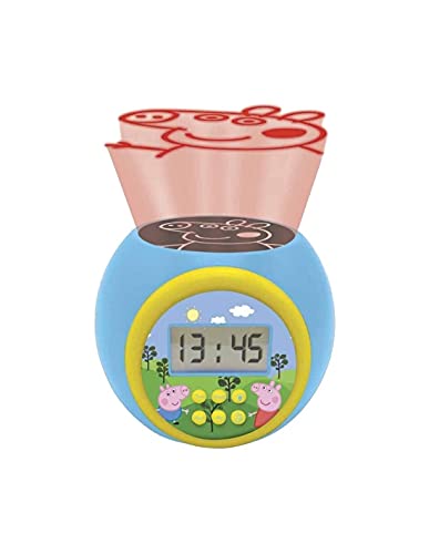 LEXIBOOK- Reloj Despertador con proyector Peppa Pig con función de repetición y Alarma, luz Nocturna con Temporizador, Pantalla LCD, batería, Azul/Amarillo