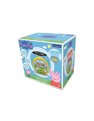 LEXIBOOK- Reloj Despertador con proyector Peppa Pig con función de repetición y Alarma, luz Nocturna con Temporizador, Pantalla LCD, batería, Azul/Amarillo