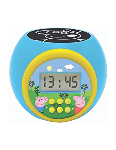 LEXIBOOK- Reloj Despertador con proyector Peppa Pig con función de repetición y Alarma, luz Nocturna con Temporizador, Pantalla LCD, batería, Azul/Amarillo