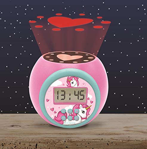 LEXIBOOK Reloj Despertador con proyector Unicornio con función de repetición y Alarma, luz Nocturna con Temporizador, Pantalla LCD, batería, Rosado, Color