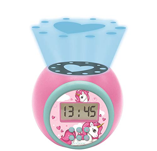 LEXIBOOK Reloj Despertador con proyector Unicornio con función de repetición y Alarma, luz Nocturna con Temporizador, Pantalla LCD, batería, Rosado, Color