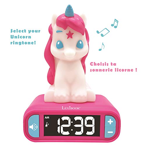 Lexibook Reloj Despertador del Unicornio, Pantalla LCD Digital y luz de Noche integrada, quitamiedos niña-RL800UNI, color rosa (RL800UNI) , color/modelo surtido