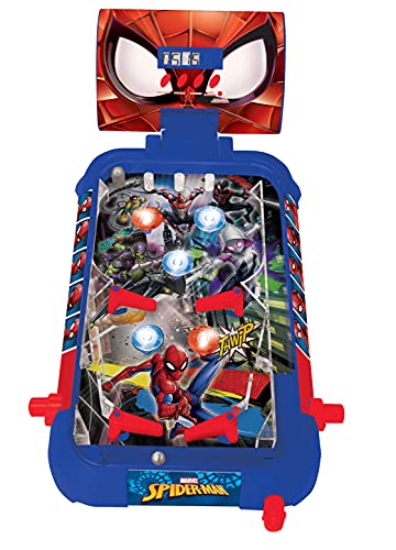 LEXIBOOK- Spider-Man Máquina electrónica de Pinball de Mesa, Juego de acción y Reflejo para niños y familias, Pantalla LCD, Efectos de luz y Sonido, Azul/Rojo (JG610SP)