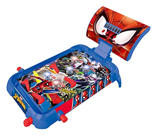 LEXIBOOK- Spider-Man Máquina electrónica de Pinball de Mesa, Juego de acción y Reflejo para niños y familias, Pantalla LCD, Efectos de luz y Sonido, Azul/Rojo (JG610SP)