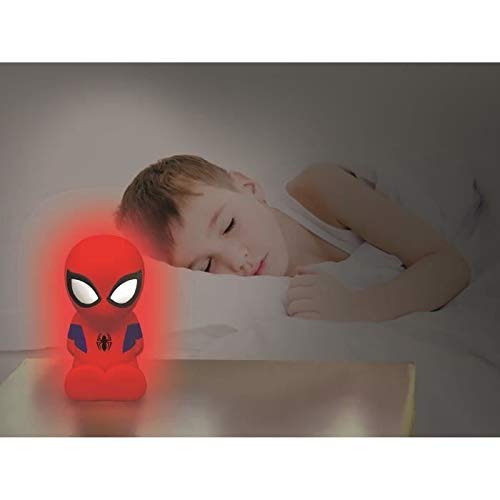 LEXIBOOK- Spider-Man Nocturna Colorida de Bolsillo LED para niños, Cambio de Color, Luz Suave, Baterías, Azul/Rojo, NLJ01SP