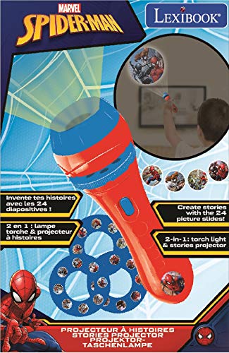 Lexibook Spiderman, Marvel-Linterna de bolsillo con proyector 3 discos y 24 imágenes LTC050SP, color rojo, azul