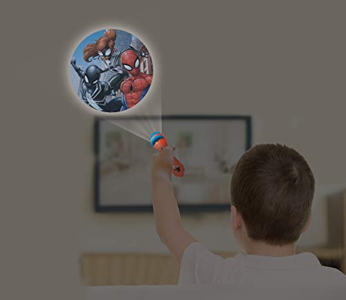 Lexibook Spiderman, Marvel-Linterna de bolsillo con proyector 3 discos y 24 imágenes LTC050SP, color rojo, azul