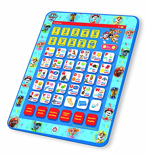 LEXIBOOK- Tablet Educativa Parlante Bilingüe Paw Patrol, Juguete para Aprender Letras, numeros, Vocabulario y música, Idiomas Español/Inglès, Azul