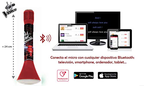 LEXIBOOK- The Voice Karaoké Star Bluetooth con función de Modificador de Voz, Micrófono para Cantar, Altavoz Luminoso de 3W Integrado, Ranura Micro SD, Rojo/Negro (1)