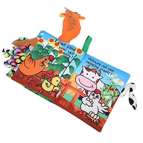 Libro de tela para bebé, cola de animal tela suave tela para bebé actividad libros arrugados resistente al desgarro educativo temprano juguete de aprendizaje interactivo(Granja)