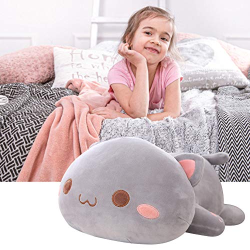 LICHENGTAI Almohada Suave de Gato, 35CM Bonito Felpa Gato Muñeca Suave Rellena Gatito Almohada, Muñecas Juguete Regalo Gato Peluche Felpa Animal Juguetes para Niños Enamorada, Gris