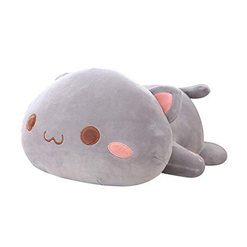 LICHENGTAI Almohada Suave de Gato, 35CM Bonito Felpa Gato Muñeca Suave Rellena Gatito Almohada, Muñecas Juguete Regalo Gato Peluche Felpa Animal Juguetes para Niños Enamorada, Gris