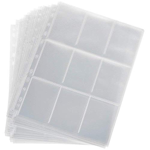 Lictin 50Pcs Juego de Fundas para Cartas Almacenamiento Colección paginas del Album Collection 50 Páginas(450 cuadrícula para Cartas),Género Neutro,Transparente