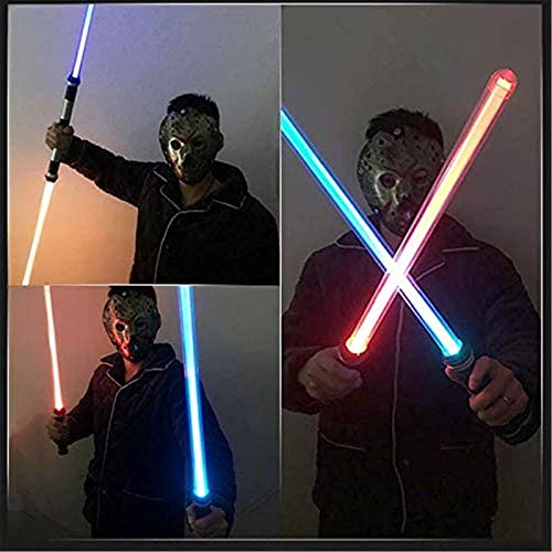 Light Up Laser Sword 2-en-1 LED FX Juego de espadas láser dual 7 colores con sonido (sensible al movimiento) para Galaxy War Fighters y Warriors Kid Gift