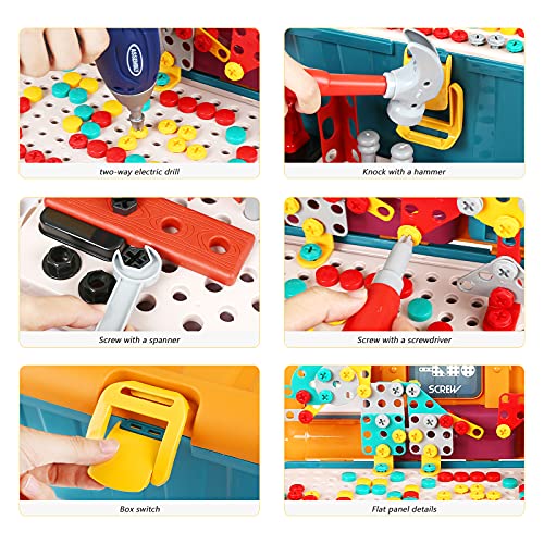 LIHAO Juguetes Montessori Puzzle 3D Juguetes Mosaico Infantil Taladro Juguetes Puzzles Rompecabezas Bloques Construccion con Taladro Tornillo con Caja de Bloque Juguete Educativo Regalo para Niños