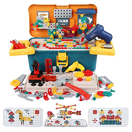 LIHAO Juguetes Montessori Puzzle 3D Juguetes Mosaico Infantil Taladro Juguetes Puzzles Rompecabezas Bloques Construccion con Taladro Tornillo con Caja de Bloque Juguete Educativo Regalo para Niños