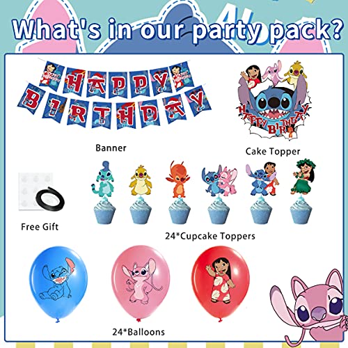 Lilo y Stitch Suministros - Decoraciónes para fiestas de cumpleaños, incluyen globos pancarta primeros de la magdalena para niños y niñas