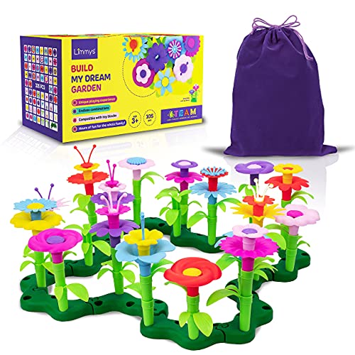 Limmys El Juguete para niñas pequeñas Build My Dream Garden de 105 Piezas – Juguete Stem educacional para niñas de 3 años y adelante – Incluye Bolsa para Guardar de Terciopelo con cordón