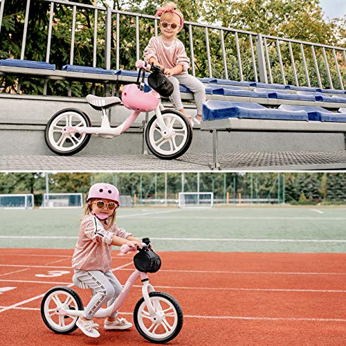 LIONELO Arie Bicicleta de equilibrio Para niños de hasta 30 kg Ruedas de 12 pulgadas Freno de mano Manillar y sillín ajustables y cómodos Cinturón para transporte