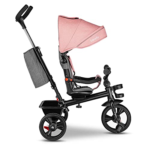 LIONELO Haari Bicicleta 2 en 1 Menores hasta 25 kg 1,5-5 años Triciclo- carrito Cesta espaciosa, bolsa y portavasos Cinturones de 3 puntos con fundas Toldo Reposapiés Rosa