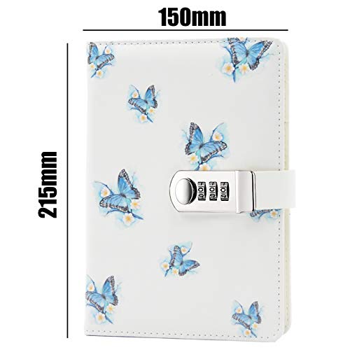 Lirener Creativo A5 Personal Notebook planificador Diario Organizador(Pájaro, Flor, Mariposa, Árboles), Contraseña Bloc de Notas con Cerradura de combinación, Soporte para bolígrafo, 215x150mm