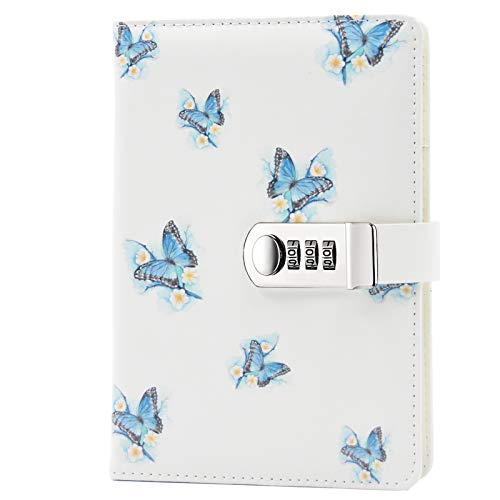 Lirener Creativo A5 Personal Notebook planificador Diario Organizador(Pájaro, Flor, Mariposa, Árboles), Contraseña Bloc de Notas con Cerradura de combinación, Soporte para bolígrafo, 215x150mm