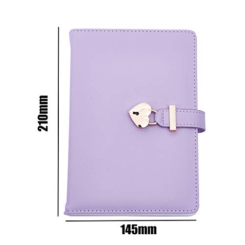 Lirener Cuaderno de Diario Secreto con Cerradura y Llave en Forma de Corazón, A5 Cuaderno de Cuero para Niñas con Candado de Corazón, Diario de Viaje con Cerradura, Regalo para niñas, 145x210mm