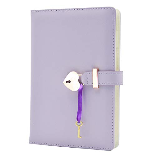 Lirener Cuaderno de Diario Secreto con Cerradura y Llave en Forma de Corazón, A5 Cuaderno de Cuero para Niñas con Candado de Corazón, Diario de Viaje con Cerradura, Regalo para niñas, 145x210mm