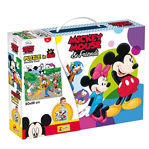 Lisciani Puzzle en Maleta de 60 piezas 2 en 1, Doble Cara con reverso para colorear - Disney Mickey Mouse 73894