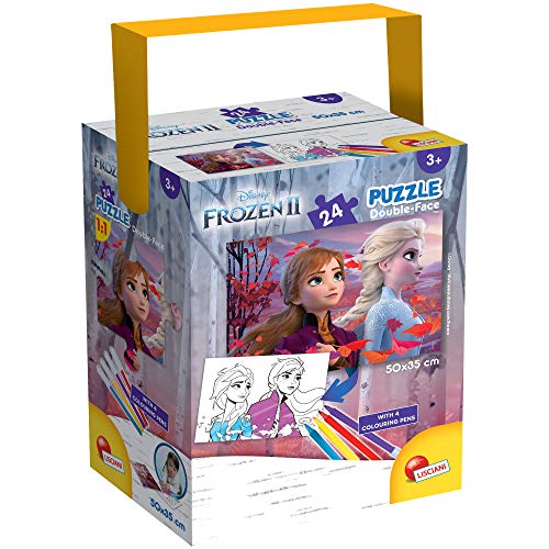 Lisciani - Puzzle in a Tub Doble Cara con Reverso para Colorear 24 Piezas con 4 rotuladores incluidos Disney Frozen Reina de Las Nieves Puzle para niños a partir de 3 años (86153)