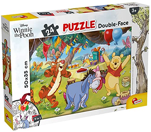 Lisciani Puzzle para niños de 24 piezas 2 en 1, Doble Cara con reverso para colorear - Disney Winnie el Oso 86511