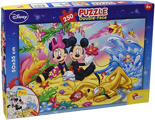 Lisciani Puzzle para niños de 250 piezas 2 en 1, Doble Cara con reverso para colorear - Disney Mickey Mouse En La Playa 48113