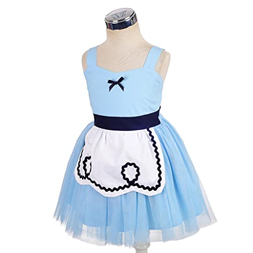 Lito Angels Disfraz de Alicia en el País de las Maravillas con Aro de Pelo para Bebe Niñas, Vestido de Tul de Verano con Delantal Blanco, Talla 12-18 meses, Azul