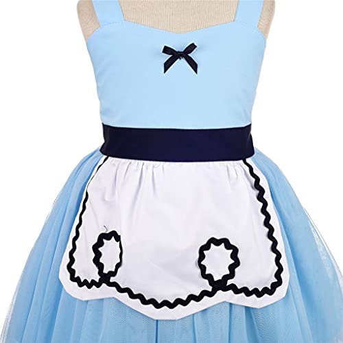 Lito Angels Disfraz de Alicia en el País de las Maravillas con Aro de Pelo para Bebe Niñas, Vestido de Tul de Verano con Delantal Blanco, Talla 12-18 meses, Azul