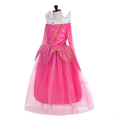 Lito Angels Disfraz de Bella Durmiente con Accesorios para Niñas Vestido de Princesa Aurora Fiesta de Cumpleaños Halloween Talla 5-6 Años Rosa FuerteA