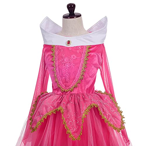 Lito Angels Disfraz de Bella Durmiente con Accesorios para Niñas Vestido de Princesa Aurora Fiesta de Cumpleaños Halloween Talla 5-6 Años Rosa FuerteA