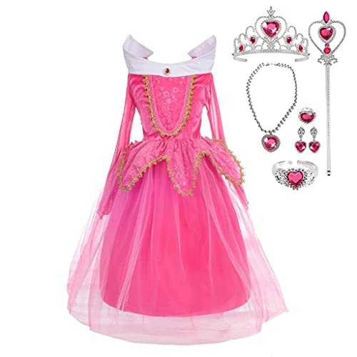 Lito Angels Disfraz de Bella Durmiente con Accesorios para Niñas Vestido de Princesa Aurora Fiesta de Cumpleaños Halloween Talla 5-6 Años Rosa FuerteA