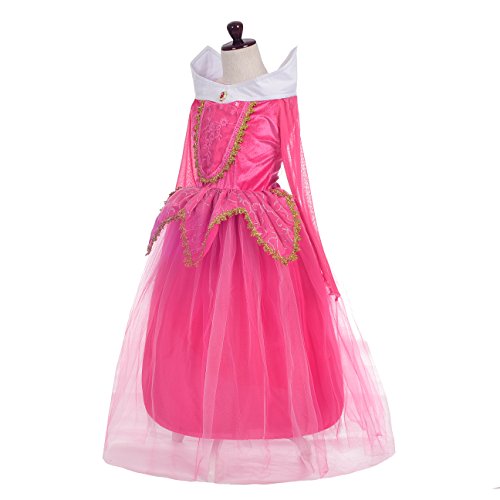 Lito Angels Disfraz de Bella Durmiente para Niñas Vestido de Princesa Aurora Fiesta de Cumpleaños Carnaval Halloween Talla 6 a 7 Años Rosa Fuerte