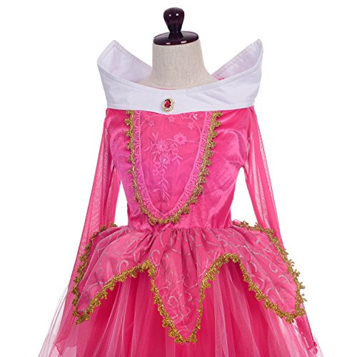 Lito Angels Disfraz de Bella Durmiente para Niñas Vestido de Princesa Aurora Fiesta de Cumpleaños Carnaval Halloween Talla 6 a 7 Años Rosa Fuerte