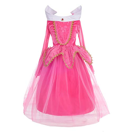 Lito Angels Disfraz de Bella Durmiente para Niñas Vestido de Princesa Aurora Fiesta de Cumpleaños Carnaval Halloween Talla 6 a 7 Años Rosa Fuerte