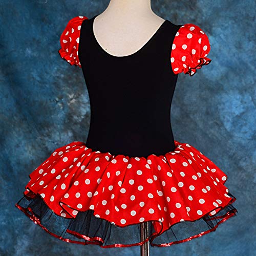 Lito Angels Disfraz de Minnie Mouse con aro de pelo con orejas de ratón para niña Vestido de falda de tutu de danza de lunares rojos Talla 5 a 6 años