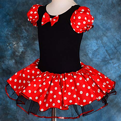 Lito Angels Disfraz de Minnie Mouse con aro de pelo con orejas de ratón para niña Vestido de falda de tutu de danza de lunares rojos Talla 5 a 6 años