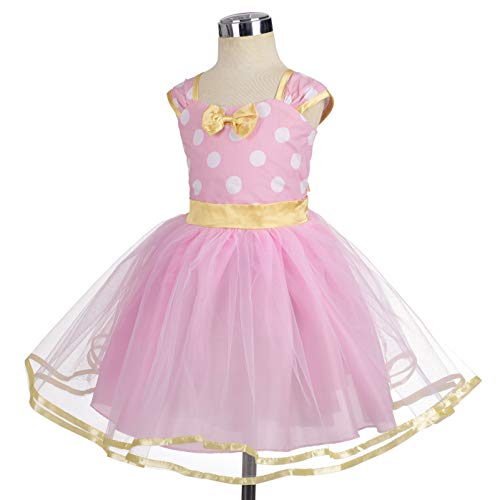 Lito Angels Disfraz de Minnie Mouse para Niña con Orejas de Ratón Aro de Pelo, Vestido de Tul con Lunares de Fiesta Cumpleaños Carnaval, Talla 18-24 meses, Rosa