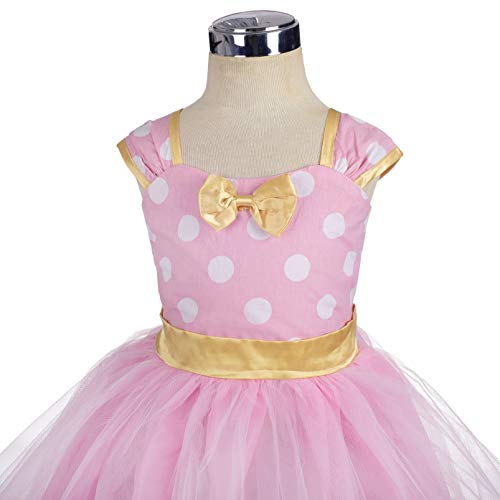 Lito Angels Disfraz de Minnie Mouse para Niña con Orejas de Ratón Aro de Pelo, Vestido de Tul con Lunares de Fiesta Cumpleaños Carnaval, Talla 18-24 meses, Rosa