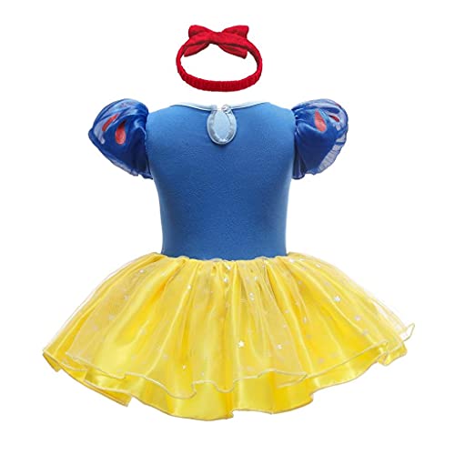 Lito Angels Disfraz de Princesa Blancanieves para Bebé Niñas, Body Mamelucos Onesie Vestido de Fiesta Cumpleaños con Diadema Talla 6-9 Meses, Amarillo